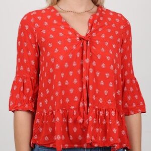 Sézane Printed Plunge Neckline Blouse